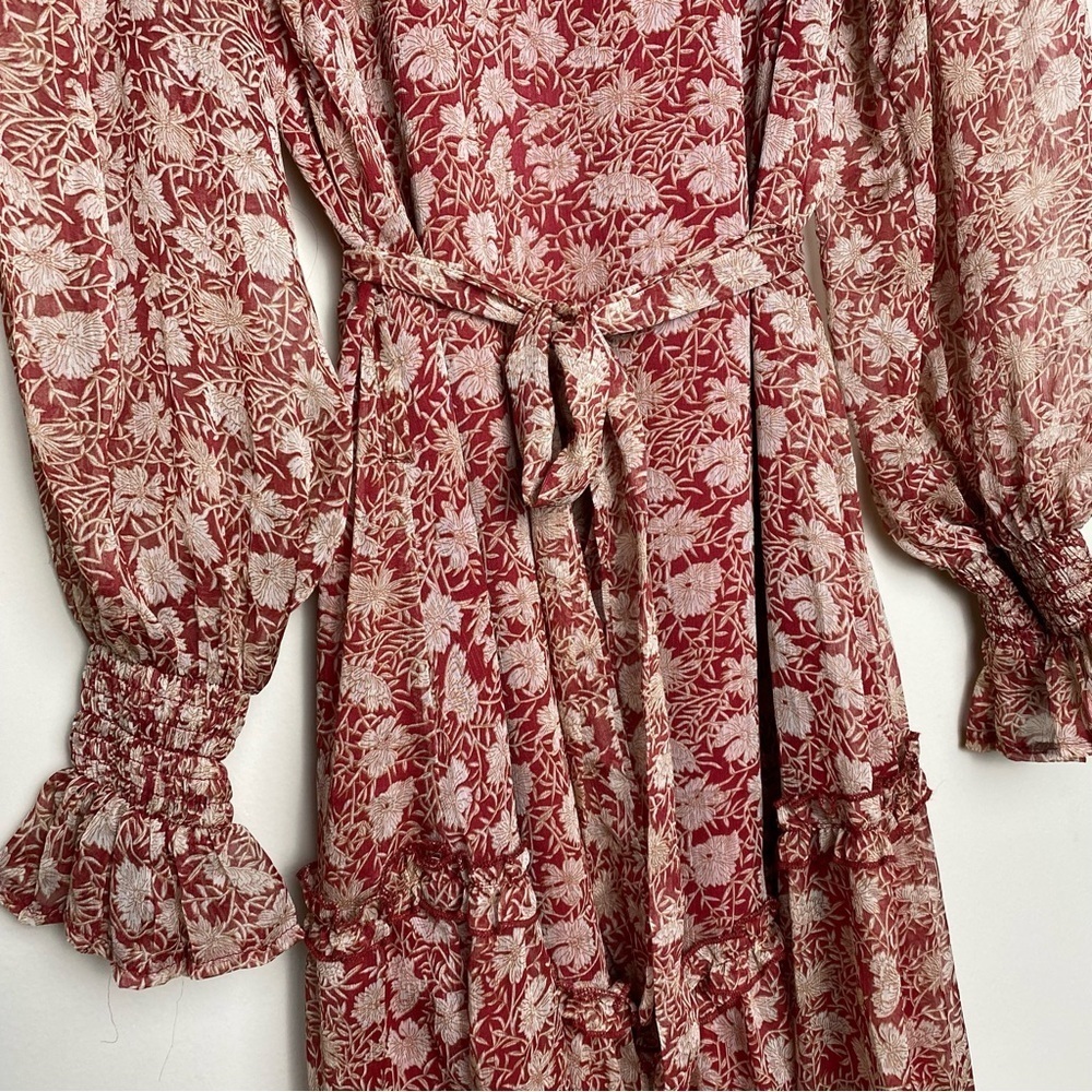 Saints + Secrets High Neck Chiffon Ruffle Dress.Tie Waist Size M - Picture 2 of 16